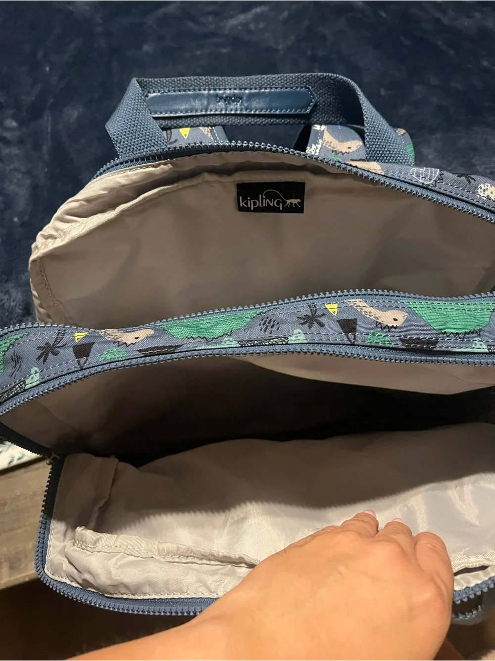 Kipling Kids Dinosaur Backpack - Gray with Yellow & Green